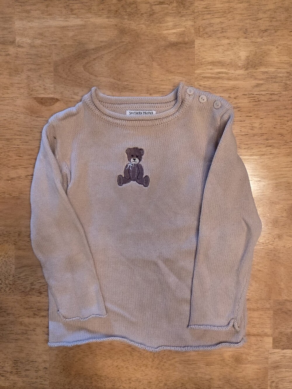 Southern Proper Tan Knit Sweater with Teddy Bear